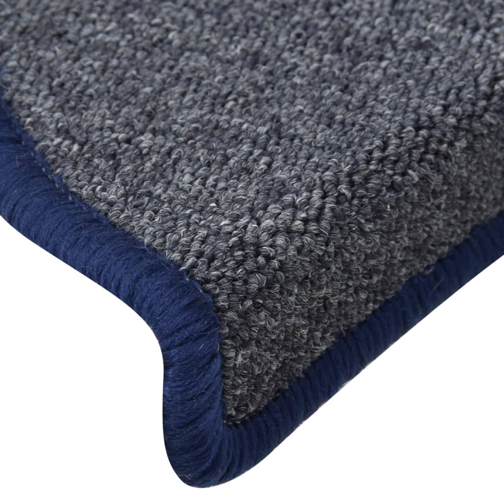 Carpet Stair Treads 15 pcs Dark Grey and Blue 56x17x3 cm